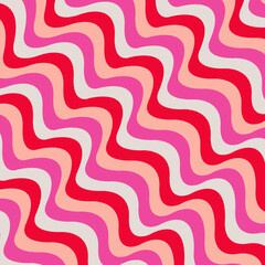 Multicolored retro style waves geometrical pattern illustration with pink, red, beige, pastel pink and gray wavy stripes decoration  - 657625784