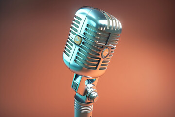 A vintage radio microphone with a gleaming chrome body, recalling the golden age of broadcasting and live performances. 