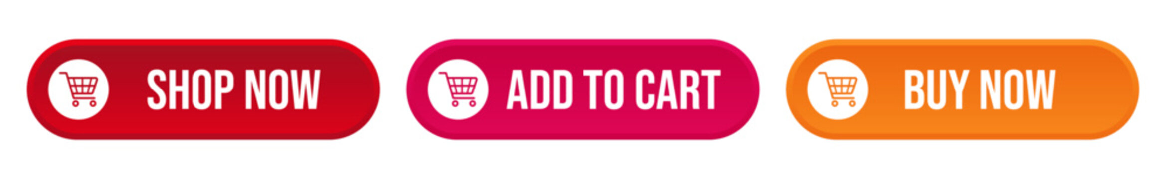 Add to cart button set. Buy buttons for online store with shopping cart icon.