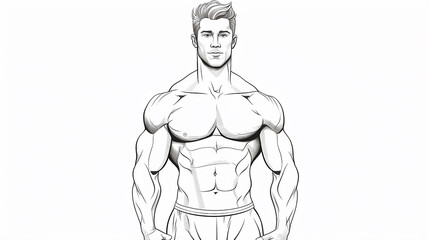 Fototapeta premium fitness corpo atlético definido Desenho de uma linha isolado em fundo branco