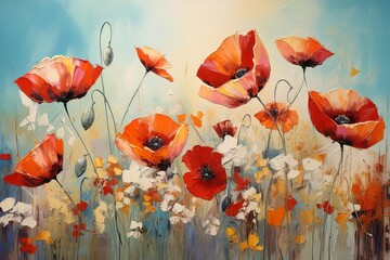 oil painting of flowers poppies in the field