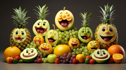 frutas que formam carinha feliz - obrazy, fototapety, plakaty