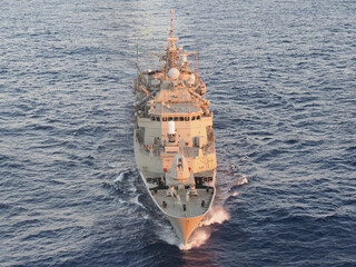     Military ship,aerial view 