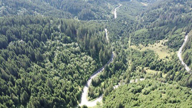 Scenic drone footage of Bicaz, Romania. Fascinating aerial views of landscape, mountains, rock and road.