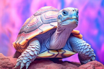A pastel-colored Turtle with a majestic mane, rendered in soft hues of pink, purple, and blue, exuding a serene and regal presence.