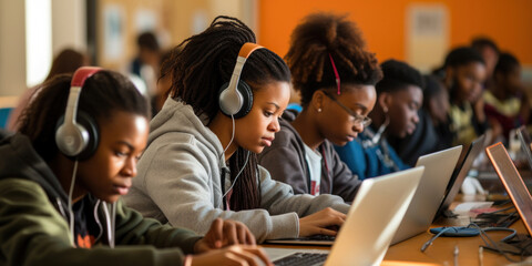 Teenage students of different races studying in the classroom