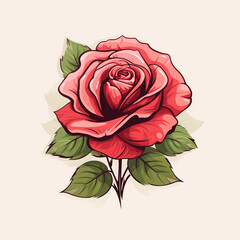 Beautiful red rose on a light pink background. Vector illustration.