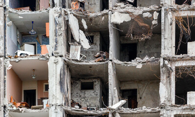 destroyed and burned houses in the city Russia Ukraine war