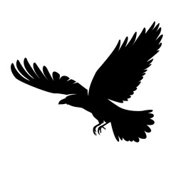 flying raven silhouette vector illustration logo icon clipart isolated on white background