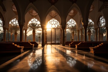 Mosque's serene meditation room for quiet reflection and prayer, Generative AI
