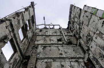 destroyed and burned houses in the city Russia Ukraine war