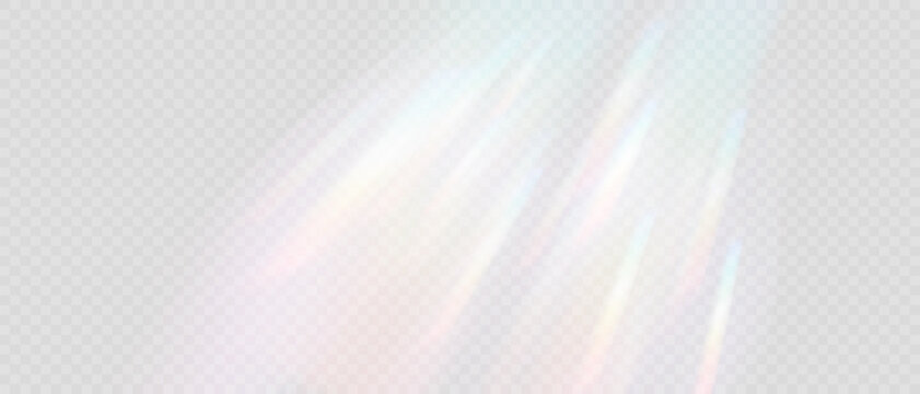  Rainbow Prism Light Effect. Crystal Flare Leak Shadow Overlay on transparent Backdrop. Optical rainbow lights, glare, leak, streak overlay. Vector colorful vector lenses and light flares.