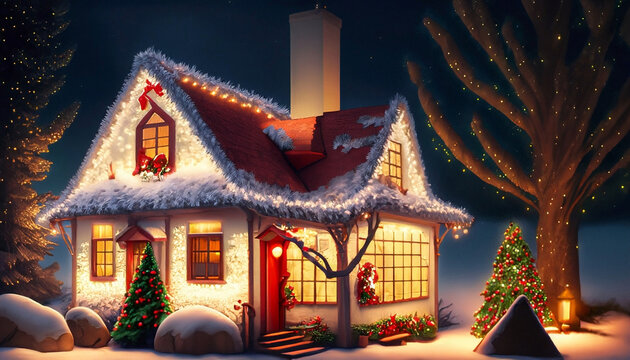 Christmas house in the night decoration