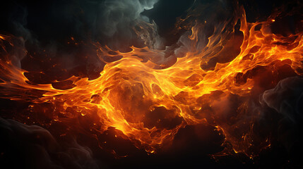 Abstract Art Made of Fire Sparks and Smoke Forming on Black Backdrop