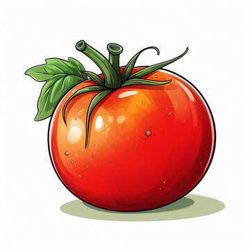 Cute cartoon tomato character vector illustration. Vegetarian food concept.