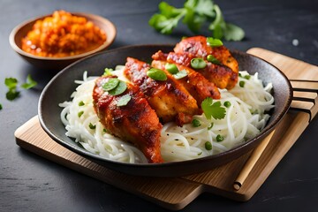 a traditional and mouthwatering chicken tikka menu cover with rich, warm colors and Indian motifs | Generative AI