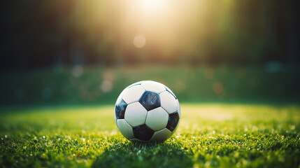 Fototapeta premium Football - for soccer - on green grass field.
