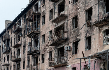 destroyed and burned houses in the city Russia Ukraine war