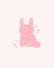 Cute bunny flat style  illustration. Print for postcard