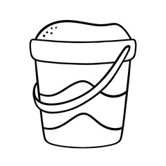 Children's sand bucket icon. Sandbox toys. Children's fun on the beach. Hand drawn vector illustration.
