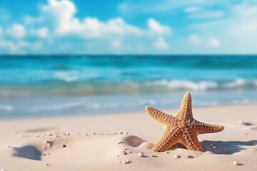 Fototapeta na wymiar Starfish on the sandy beach. Summer vacations on a tropical island
