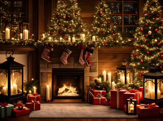 Cozy detailed Christmas gifts with cinematic HDR - obrazy, fototapety, plakaty