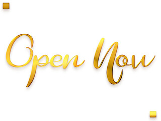 Open Now Gold Text Calligraphy Transparent PNG Image
