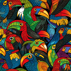 seamless bold colored pattern of birds  ,ai generated