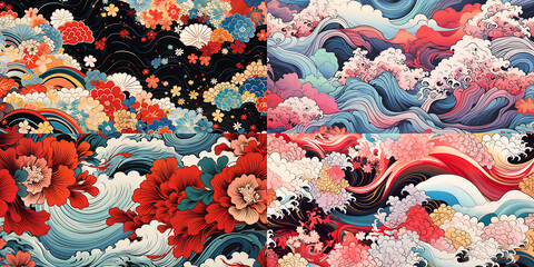 pattern Japanese multi colour  ,ai generated