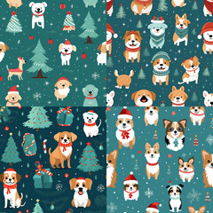 christmas pattern of dogs  ,ai generated