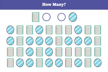 How many are there? Educational math game for kids. Printable worksheet design for preschool, kindergarten or elementary students.
