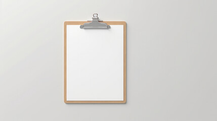 Paper Presentation: Blank Clipboard Mockup with Wooden ClipBoard, Isolated on a Light Grey Background, Ideal for Displaying Branding and Notepad Design.