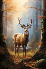 Fototapeta premium Noble Deer male in autumn snow forest