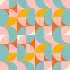 Retro geometric aesthetics. Bauhaus and avant-garde inspired vector background with abstract simple shapes like circle, square, semi circle. Colorful pattern in nostalgic pastel colors.