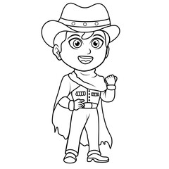 Kids cartoon coloring book cowboy outline