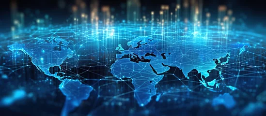 digital transformation and big data, world map graphic blue light connection element © gufron