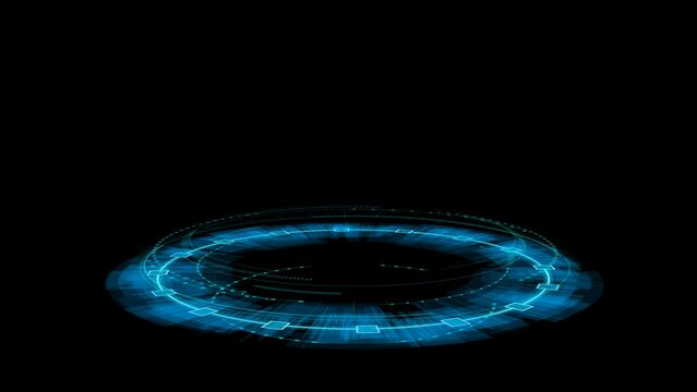 spin 3d circle holographic hud with blue glow futuristic design . Format quick time alpha rgb, video codec animation.