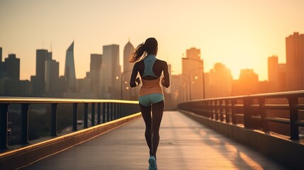 Vibrant Dawn Run: Woman in Sport Leggings in Cityscape