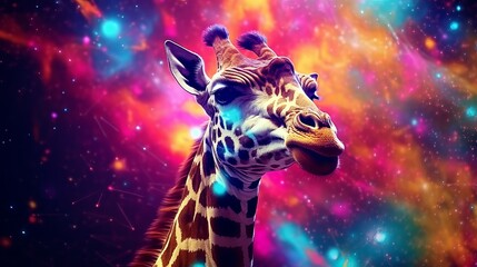 Naklejki  A giraffe standing in front of a colorful background