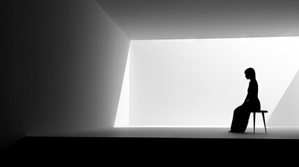 Obraz premium black and white composition with female silhouette, light and shadow play, beauty of woman's body