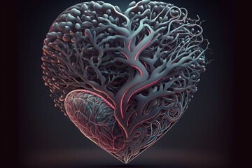 Brain is heart shaped, brain is heart, heart is brain, digital art style, ai generated