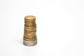 stack of coins on white background