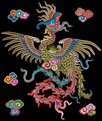 Chinese color embroidery imitation phoenix clipart