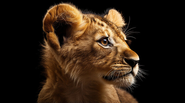 filhote de leão  de perfil  com espaço para texto 
