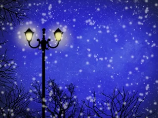 Fotobehang 雪と街灯 © mako moko