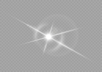 White sparks and golden stars shine with special light. Vector sparkles on a transparent background. Sparkling magical dust particles. Flash sunlight sparck. Glow sparkle effect. Abstract lens flare