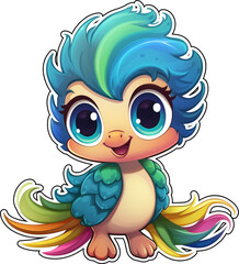 Obraz premium Pearl Blue Peacock Sticker with cut lines, Chibi Style