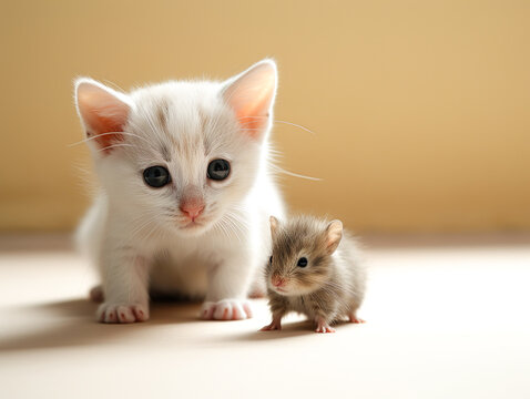 cute kitten with mouse