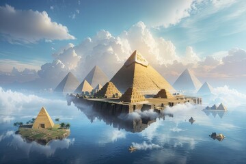 ancient Giza pyramid in the sky with clouds background photo - obrazy, fototapety, plakaty