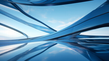 Render of futuristic architecture design detail with blue sky in background